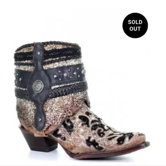 Corral Boots- Glitter and sequins flipped shaft ankle boots - Picture 3 of 5